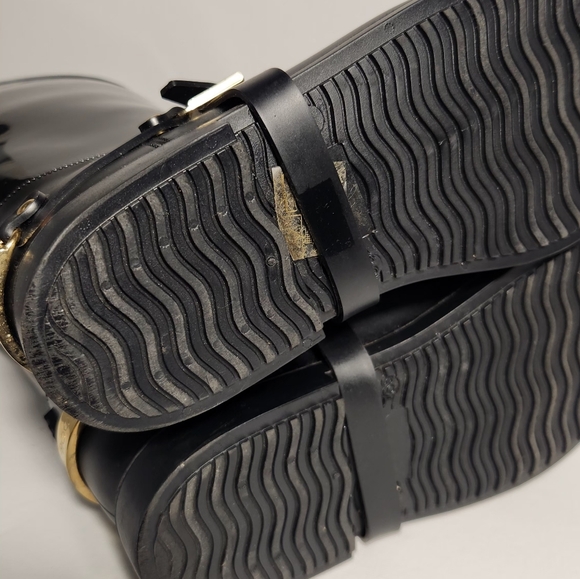 Jimmy Choo CHESHIRE Riding Black Gold Knee High Rain Boots Rubber Women Size 39 - Picture 11 of 14